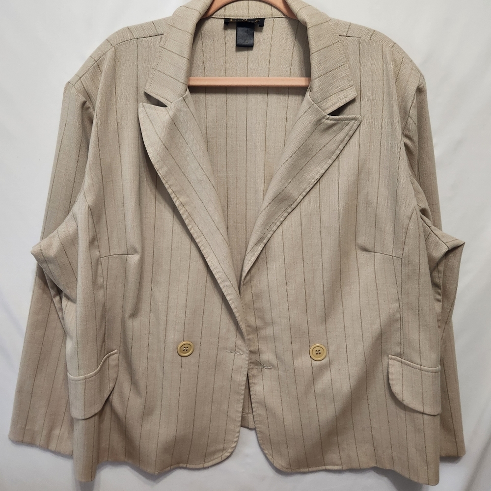 Tan Pinstripe Double Breasted Blazer